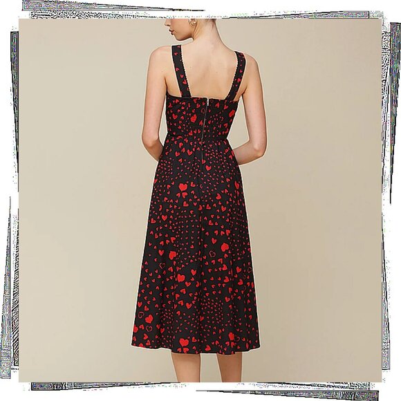 NWT: Black & Red Heart Print Fit & Flare Corset Detail Cotton Midi Dress (4) - Picture 6 of 7